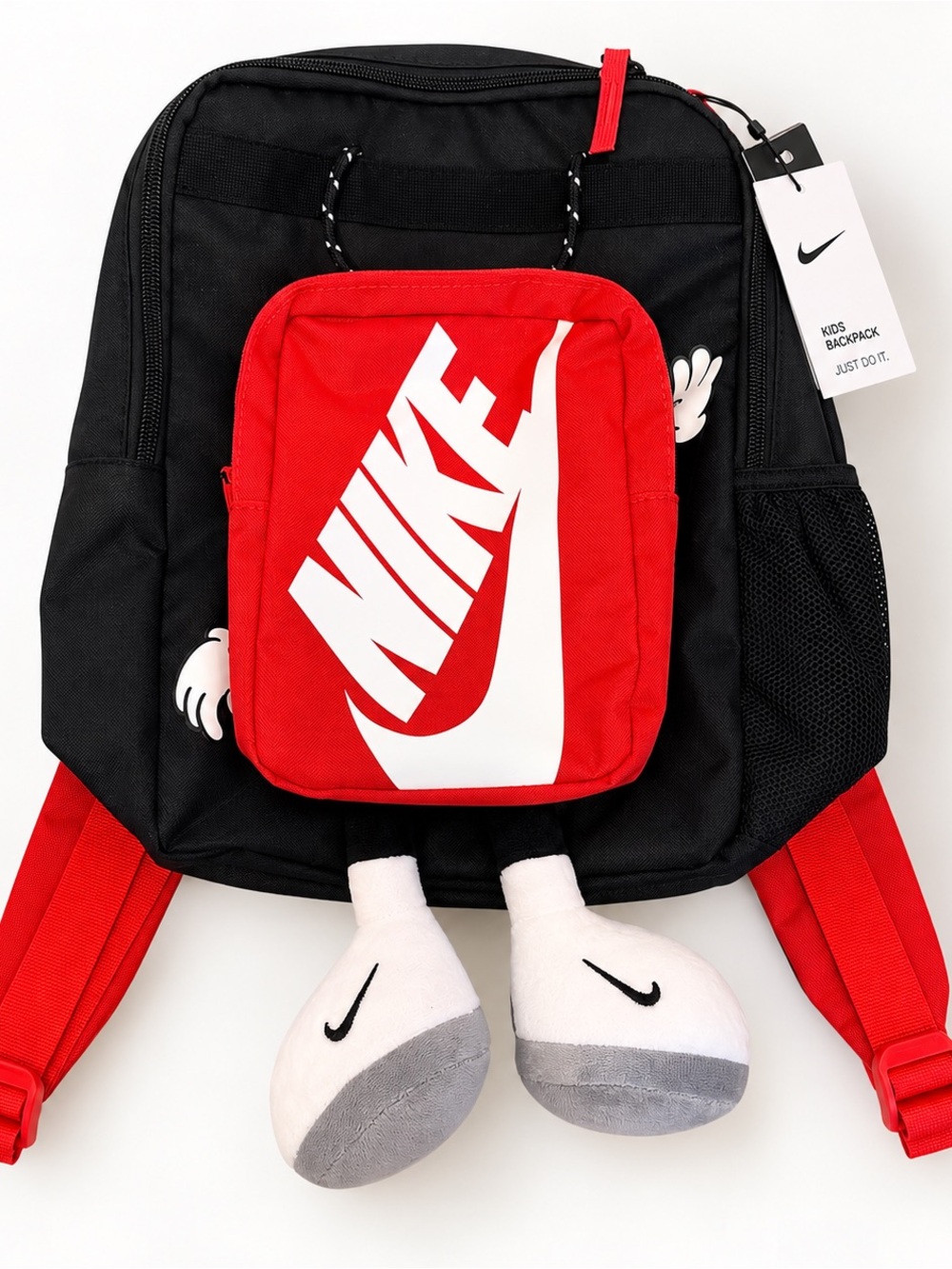 Nike Black and Red Kids Backpack with Front Logo Pouch